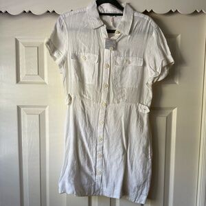 Free People White Linen Button-Up Shirt Dress NWT